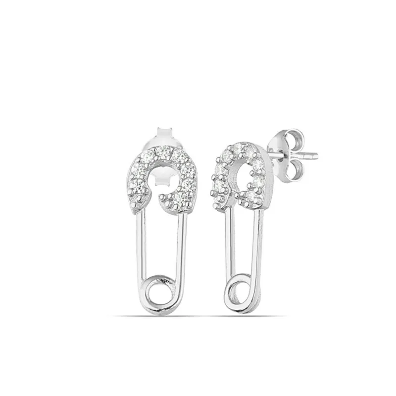 Sterling Silver Jewelled Mini Safety Pin Stud Earrings sold by Spero London