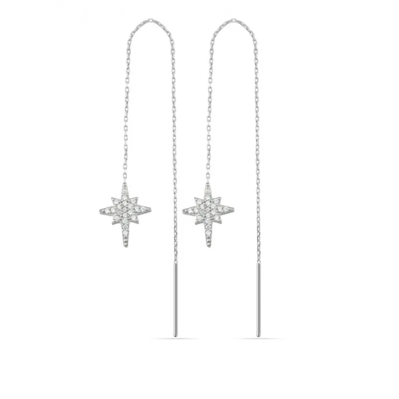 Northernstar Starburst Sterling Silver Chain Drop Earrings sold by Spero London