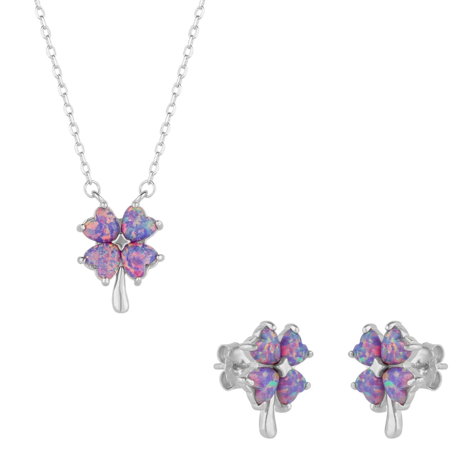 Pink & Purple Opal Four Leaf Clover Sterling Silver Necklace & Earrings Set sold by Spero London product image thumbnail 5