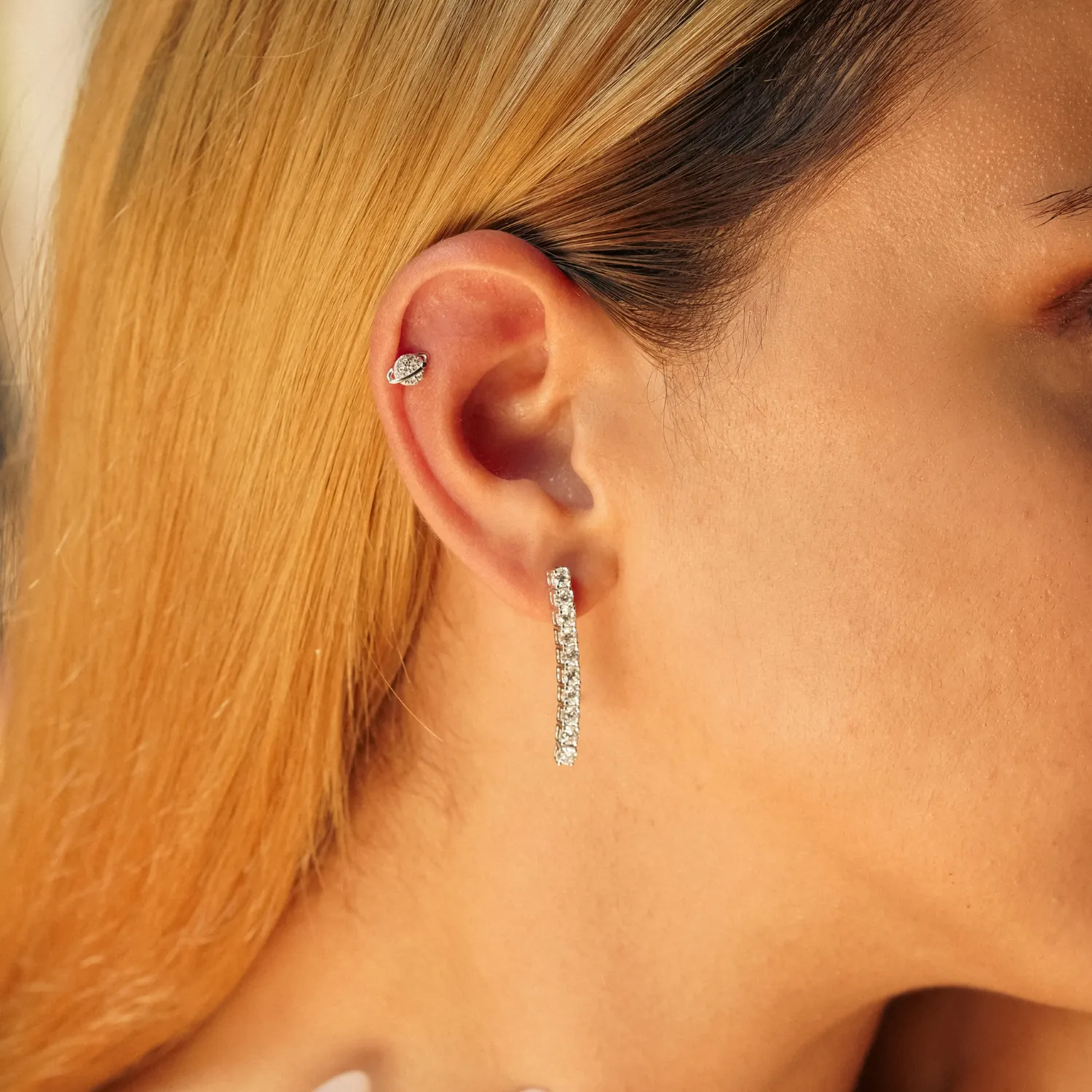 Sterling Silver Long Tennis Earring - Single sold by Spero London product image thumbnail 2