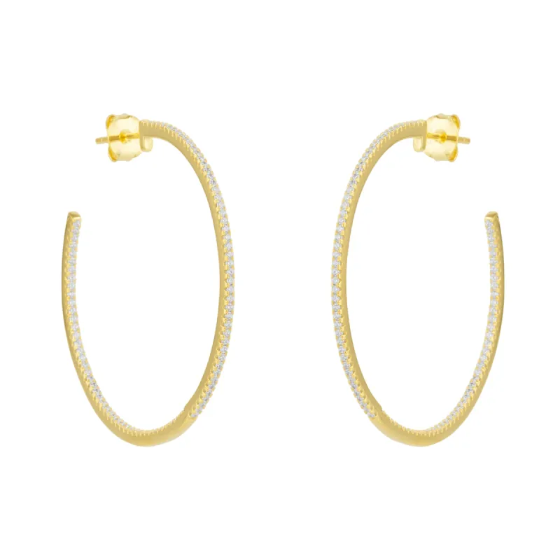 Sterling Silver Large Stud Hoop Earring With Interior Gemstones sold by Spero London