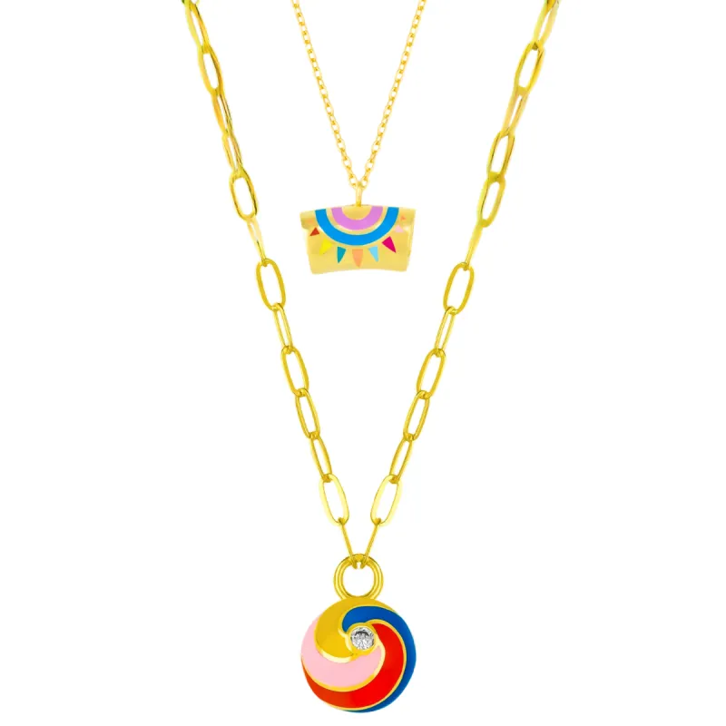 Enamel Mystic and Spiral Sterling Silver Necklace Layering Set made by Spero London