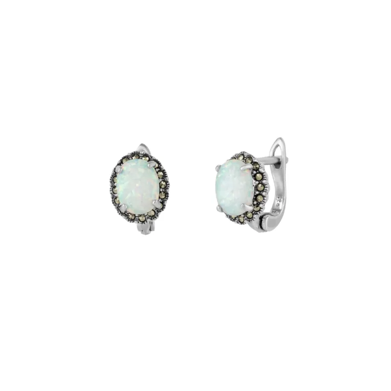High Quality White Opal Earrings With Marcasite Gemstone sold by Spero London