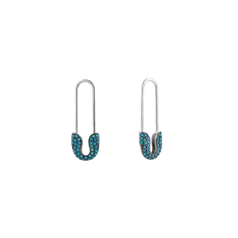 Turquoise Pave Safety Pin Earring Jewelled Sterling Silver sold by Spero London