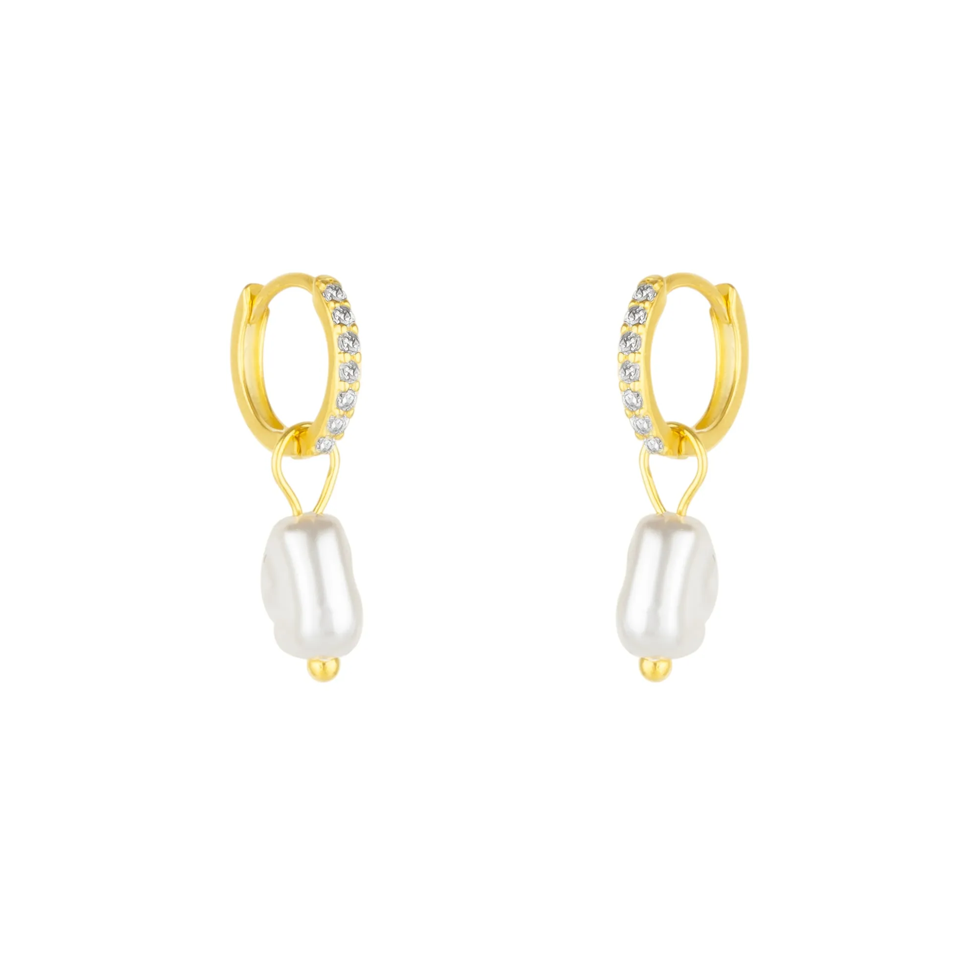 Huggie Pearl Drop Earrings in Sterling Silver sold by Spero London