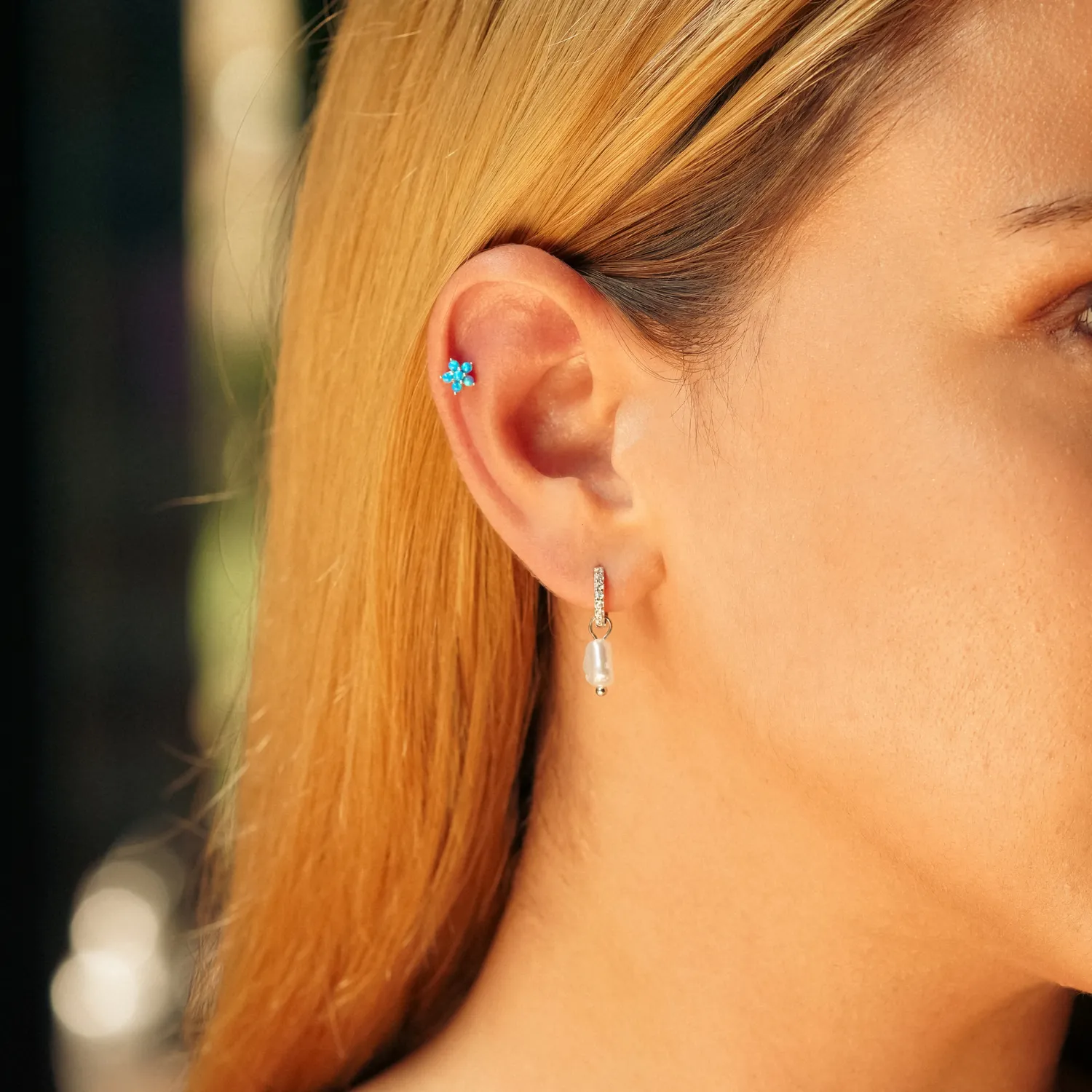 Huggie Pearl Drop Earrings in Sterling Silver sold by Spero London product image thumbnail 4