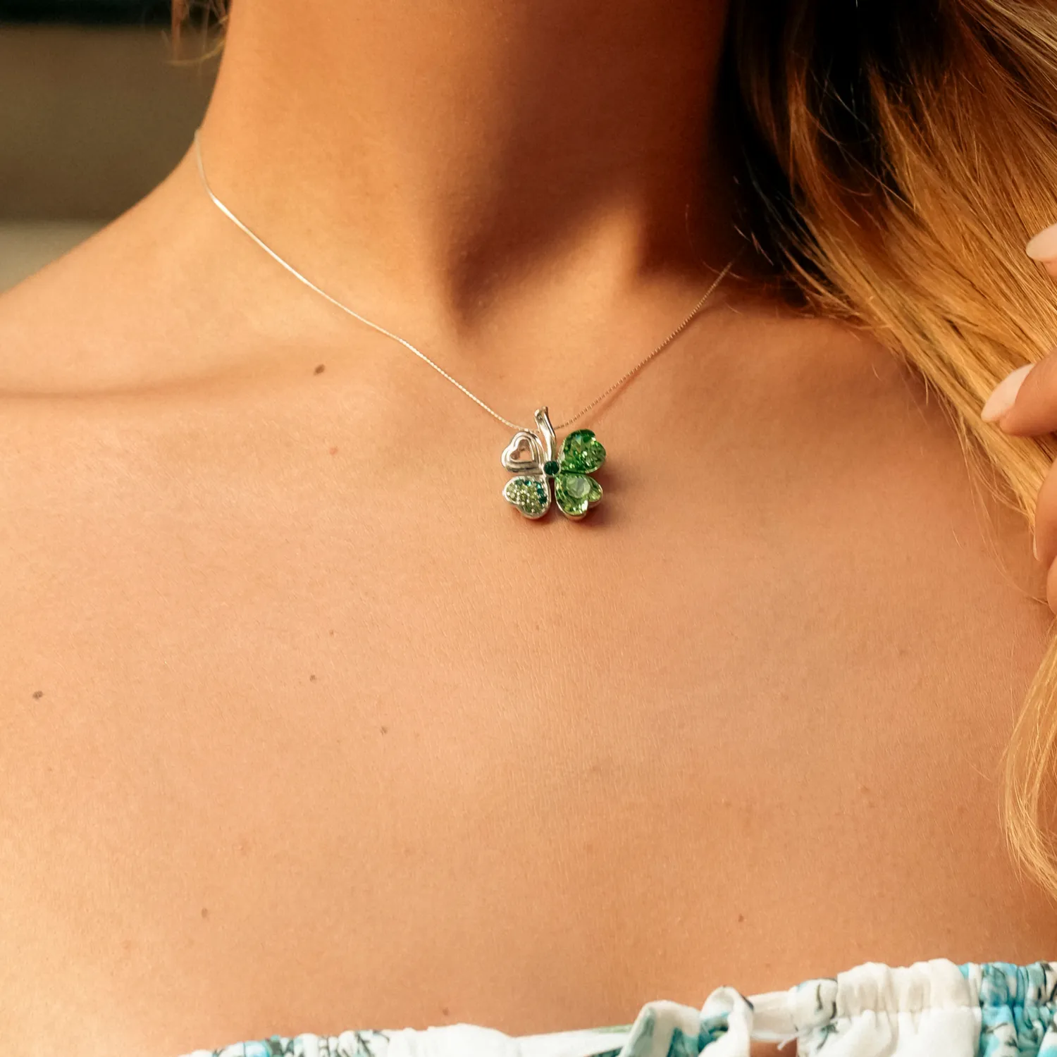 Four Leaf Clover Tones Of Green Earring, Necklace & Ring Set in Sterling Silver sold by Spero London product image thumbnail 4