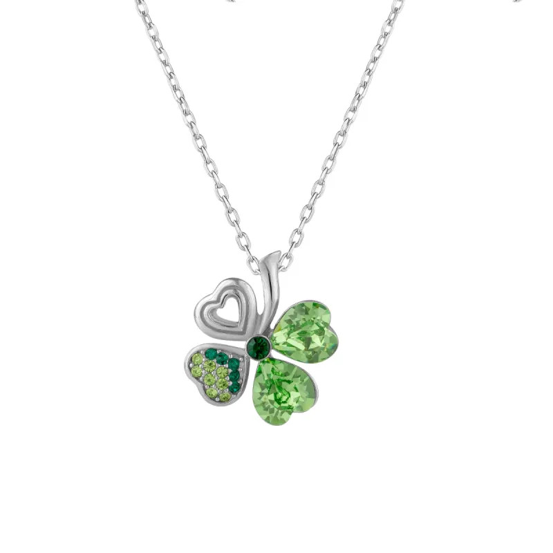 Four Leaf Clover Tones Of Green Necklace in Sterling Silver sold by Spero London