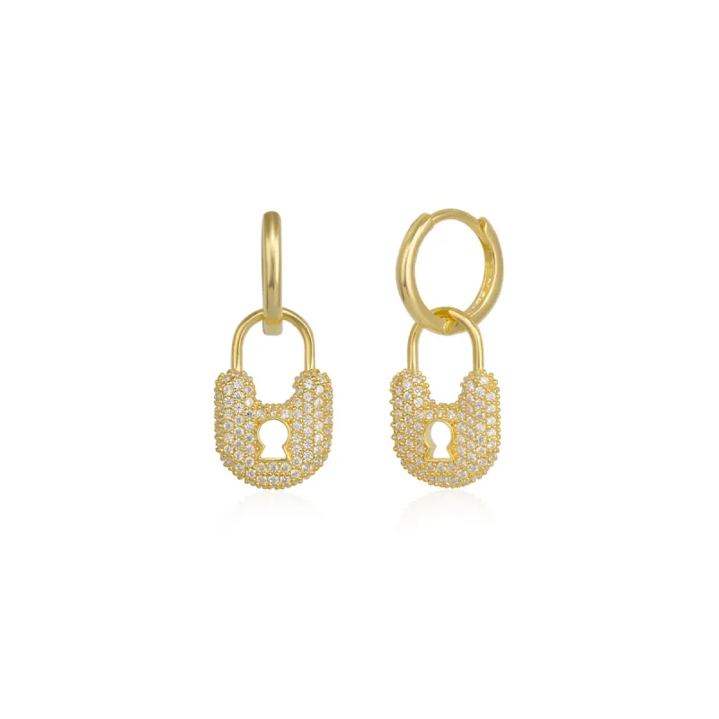 Lock Gold Color Hoop Sterling Silver Earrings sold by Spero London