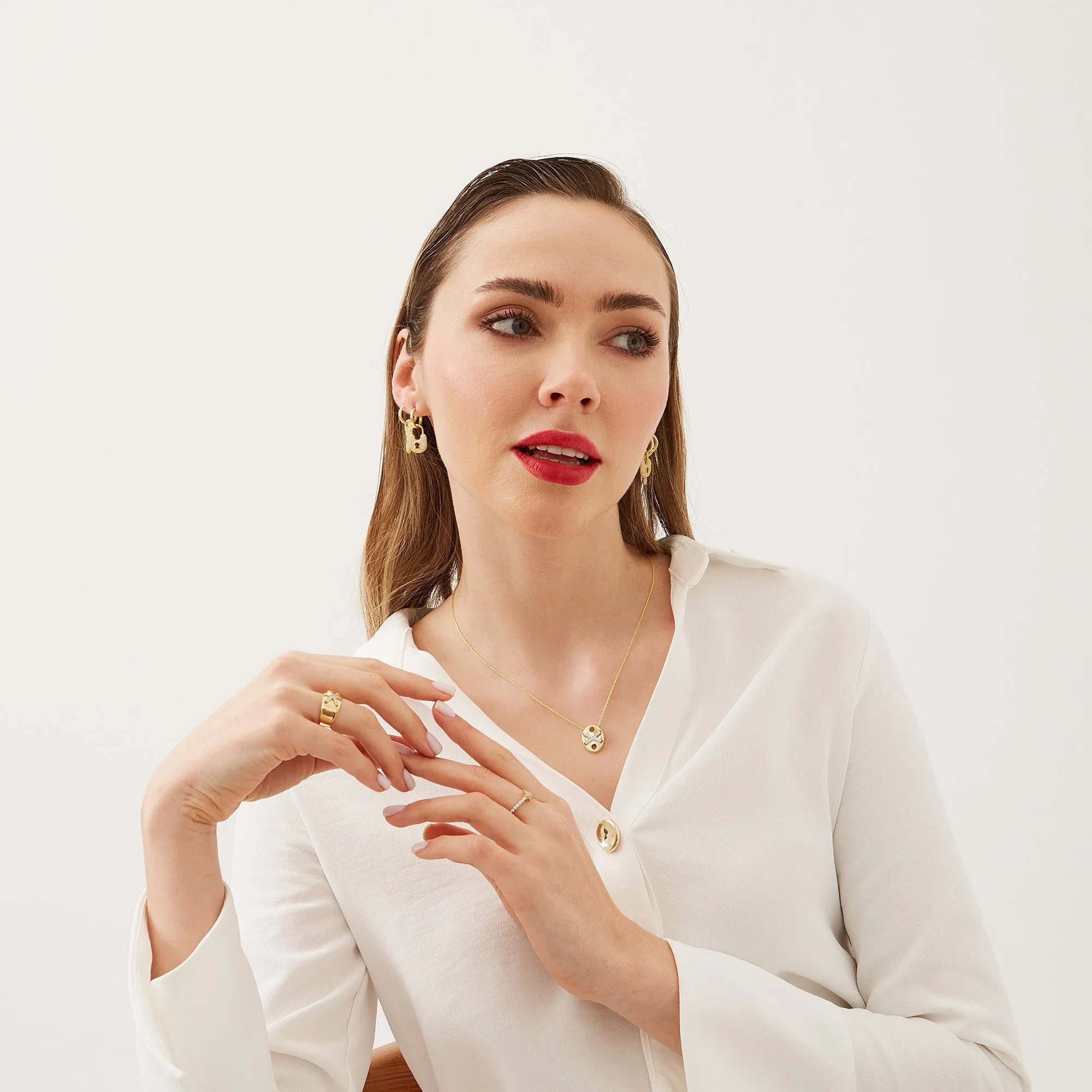 Lock Gold Color Hoop Sterling Silver Earrings sold by Spero London product image thumbnail 3