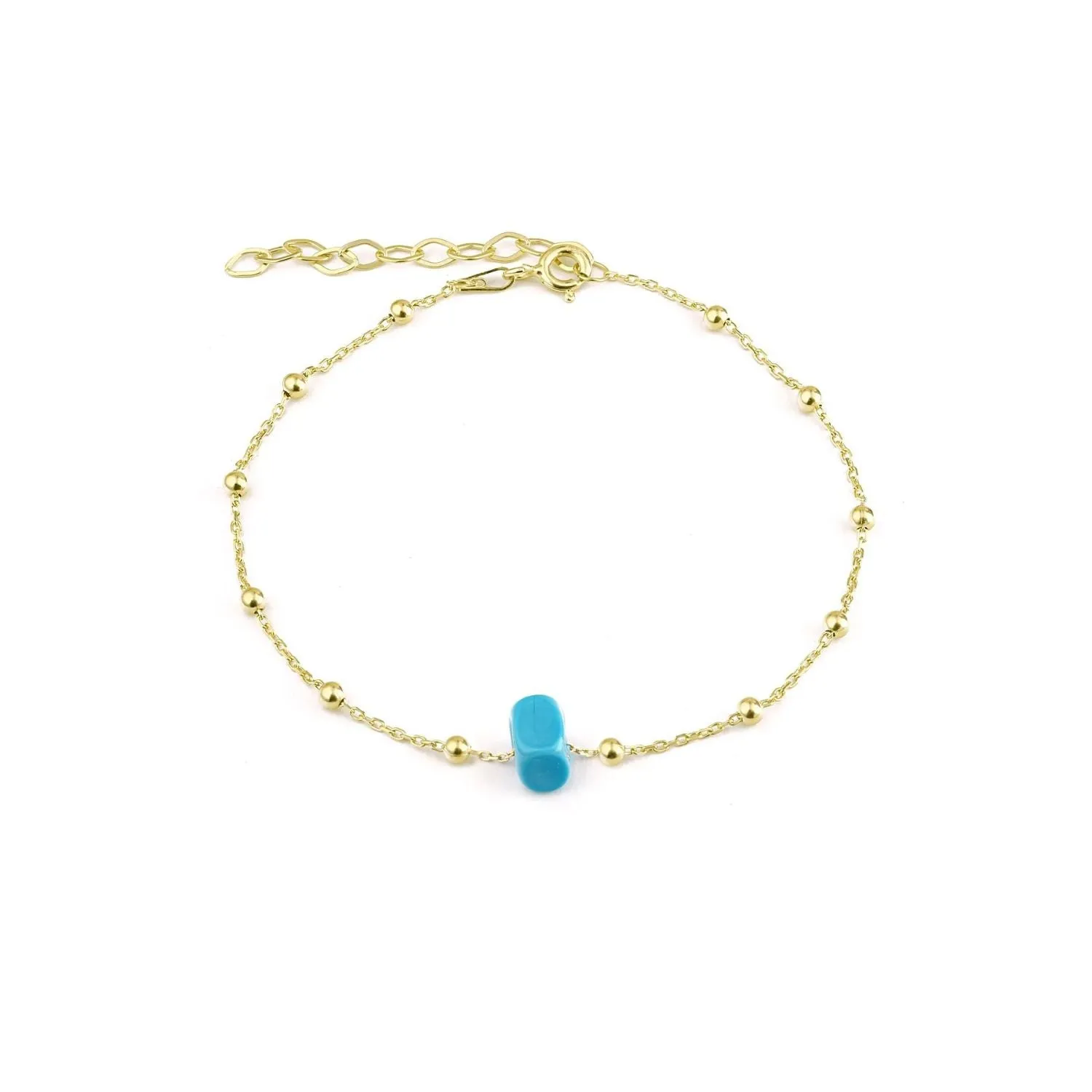 Sterling Silver Beaded Satellite Chain Bracelet With Turquoise Gemstone sold by Spero London