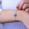Sterling Silver Beaded Satellite Chain Bracelet With Turquoise Gemstone sold by Spero London