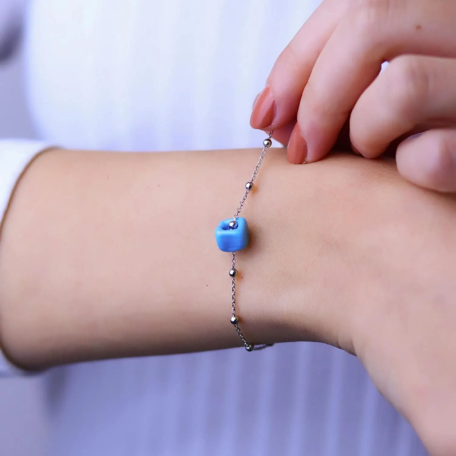 Sterling Silver Beaded Satellite Chain Bracelet With Turquoise Gemstone sold by Spero London product image thumbnail 5