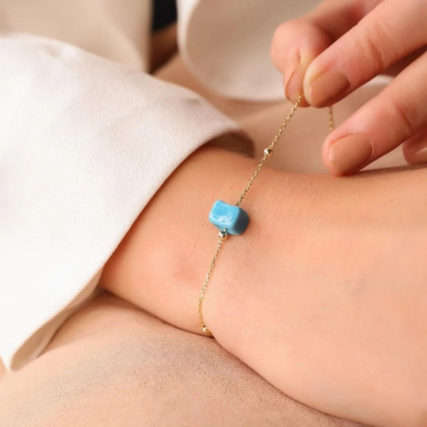 Sterling Silver Beaded Satellite Chain Bracelet With Turquoise Gemstone sold by Spero London product image thumbnail 2