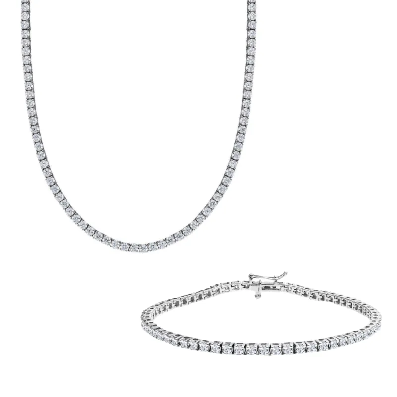 Sterling Silver Large Tennis Necklace and Bracelet Set - 3mm sold by Spero London