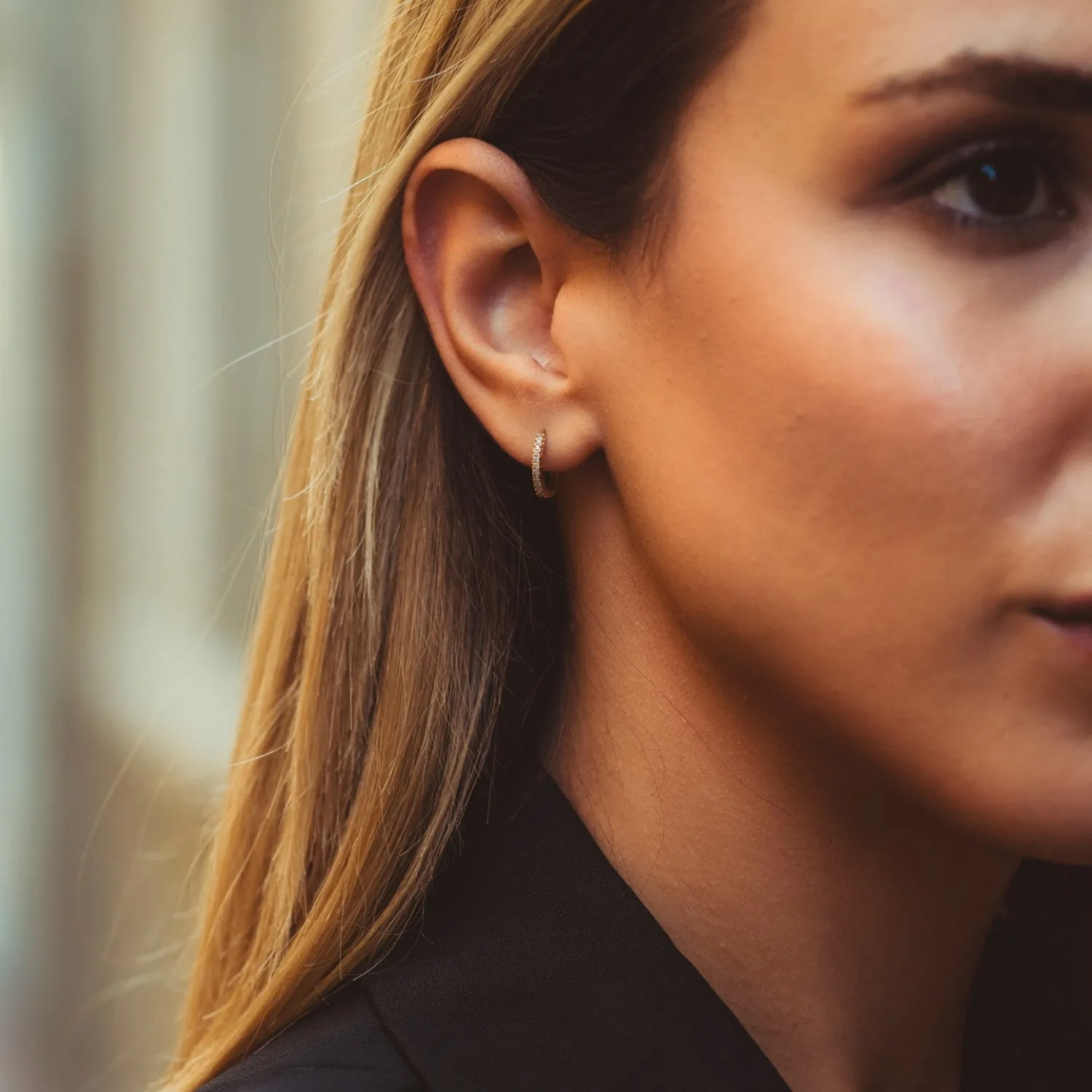 Fine Classic Pave Hoop Earrings 14ct Solid Gold sold by Spero London product image thumbnail 3