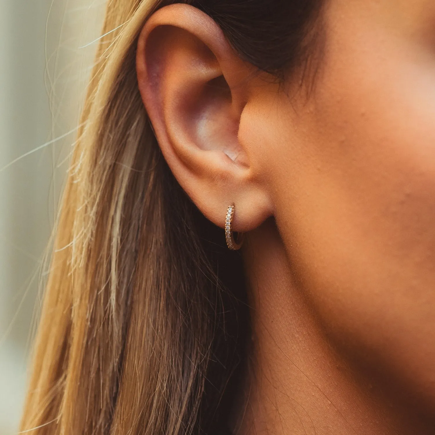 Fine Classic Pave Hoop Earrings 14ct Solid Gold sold by Spero London product image thumbnail 4