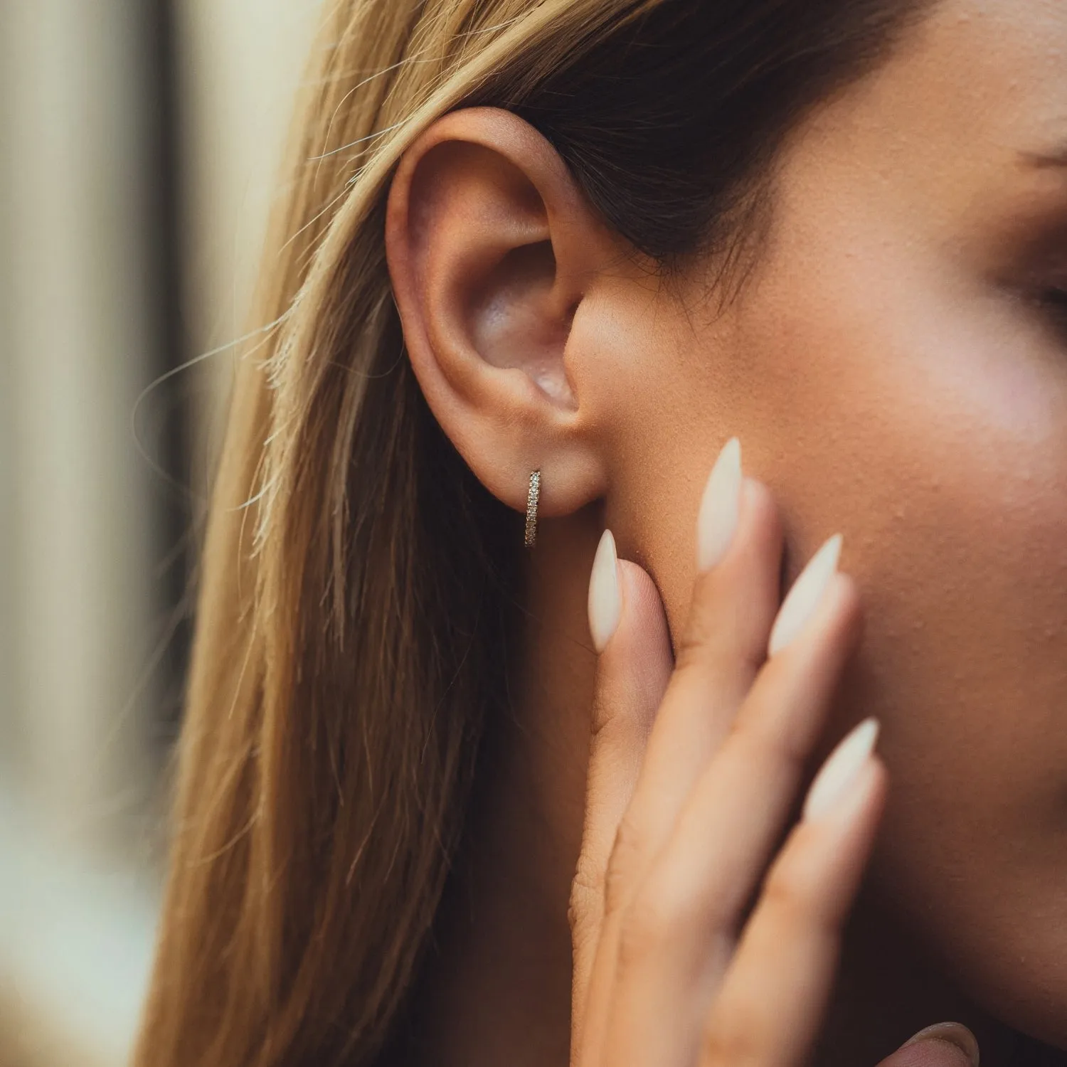 Fine Classic Pave Hoop Earrings 14ct Solid Gold sold by Spero London product image thumbnail 5