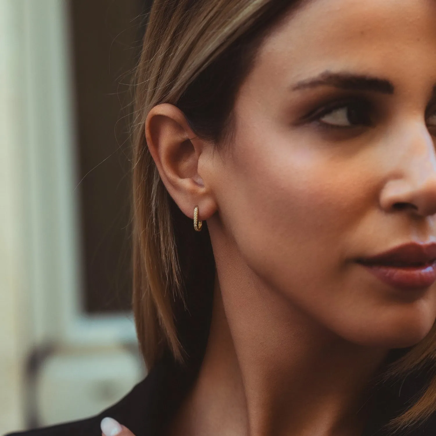 Fine Pave Ovate Hoop Earrings 14ct Solid Gold sold by Spero London product image thumbnail 2