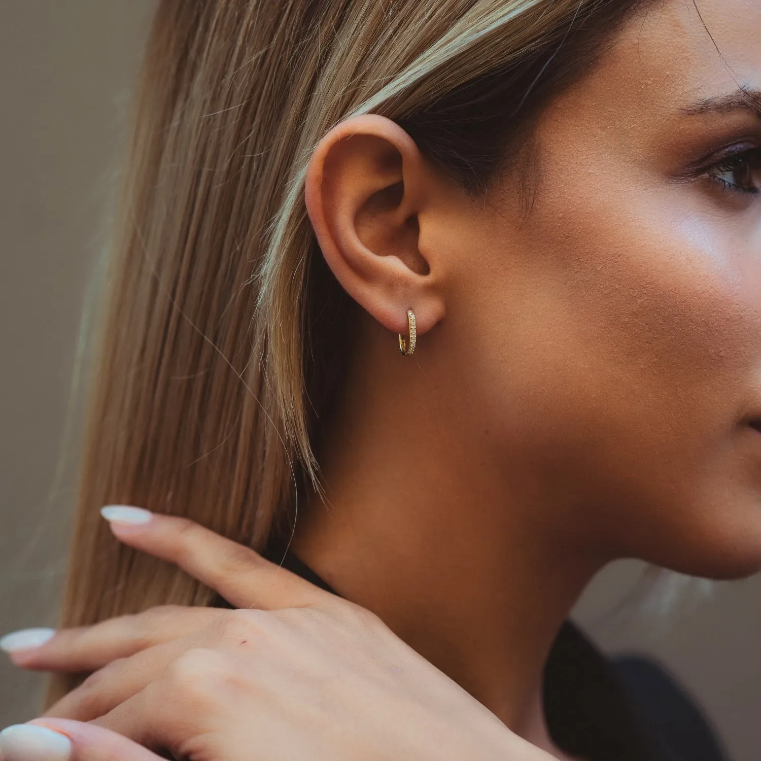 Fine Pave Ovate Hoop Earrings 14ct Solid Gold sold by Spero London product image thumbnail 4