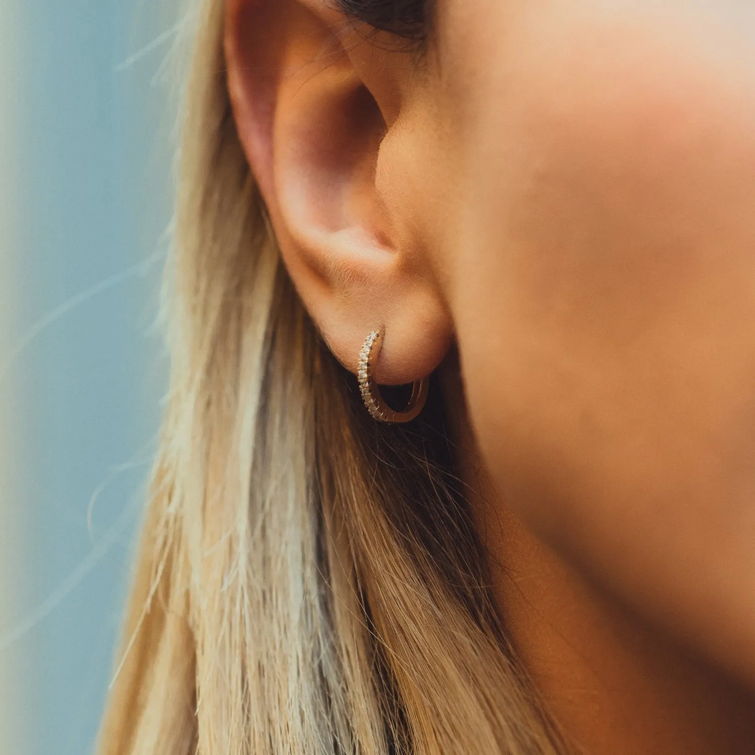 Fine Classic Pave Hoop Single Earring 14ct Solid Gold sold by Spero London product image thumbnail 3