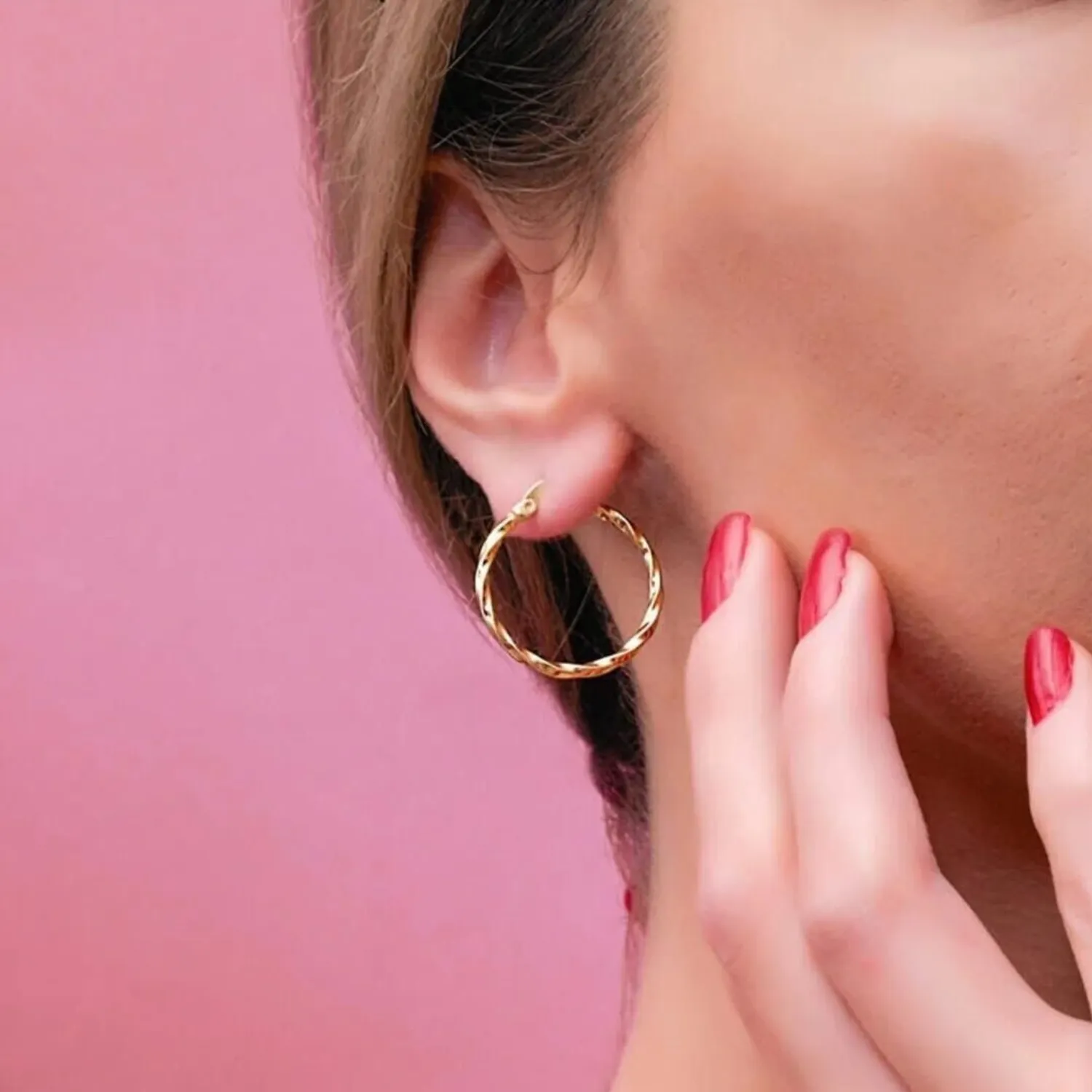 9ct Solid Gold Twisted Hoop Earring sold by Spero London product image thumbnail 3