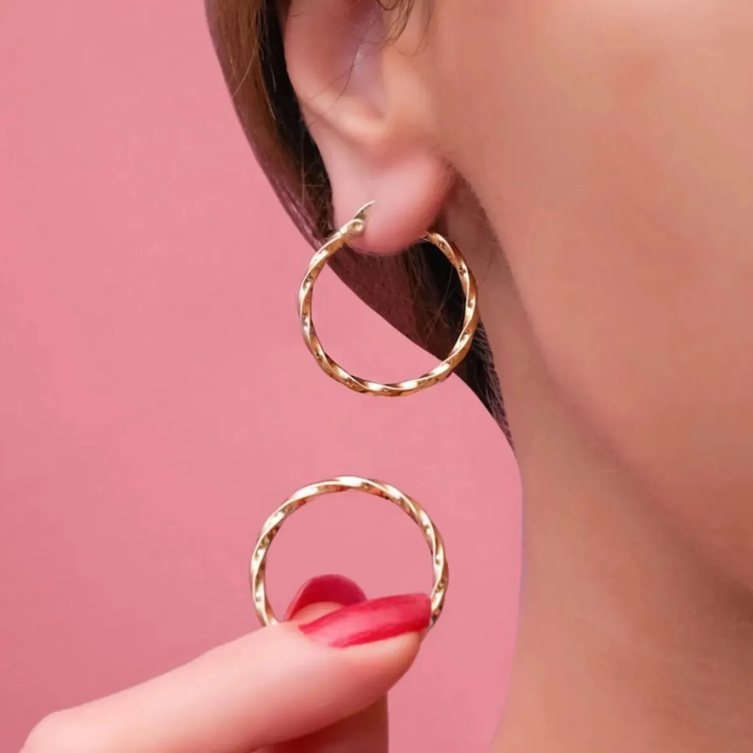 9ct Solid Gold Twisted Hoop Earring sold by Spero London product image thumbnail 4