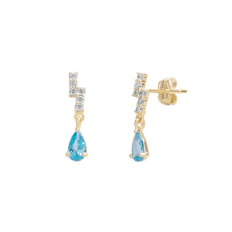 Blue Topaz Lightning Bolt Earrings 9ct Solid Gold sold by Spero London