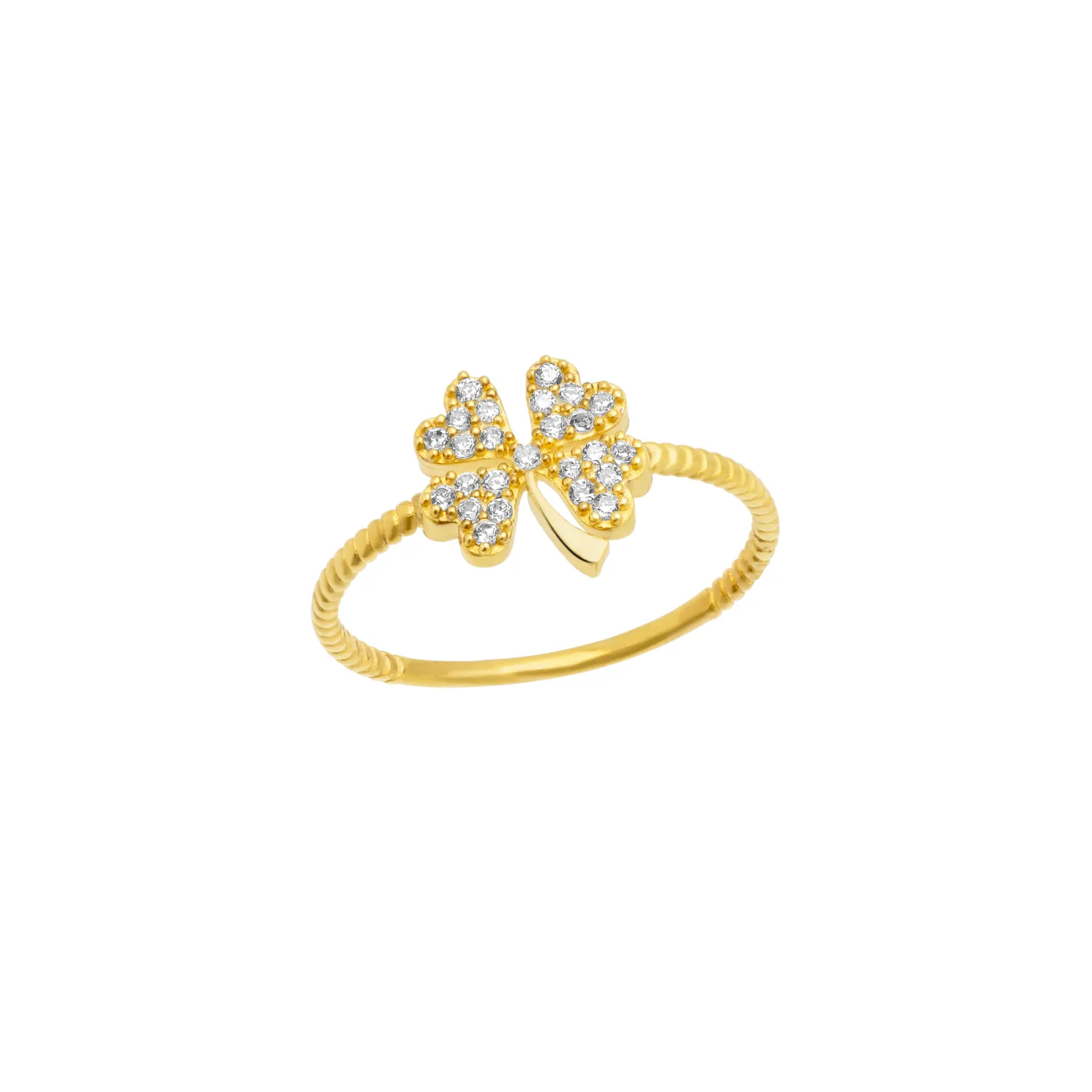 14ct Solid Gold Pave Clover Ring sold by Spero London