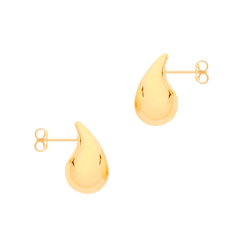Puffed Tear Drop Stud Earrings 9ct Solid Gold made by Spero London