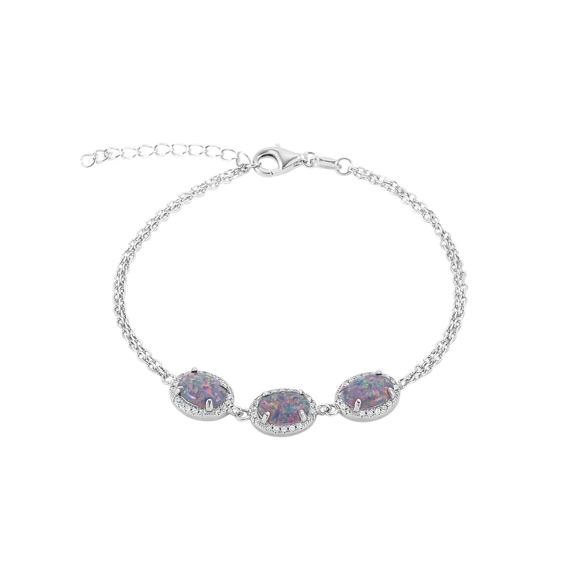Sterling Silver Purple Opal Halo Bracelet sold by Spero London