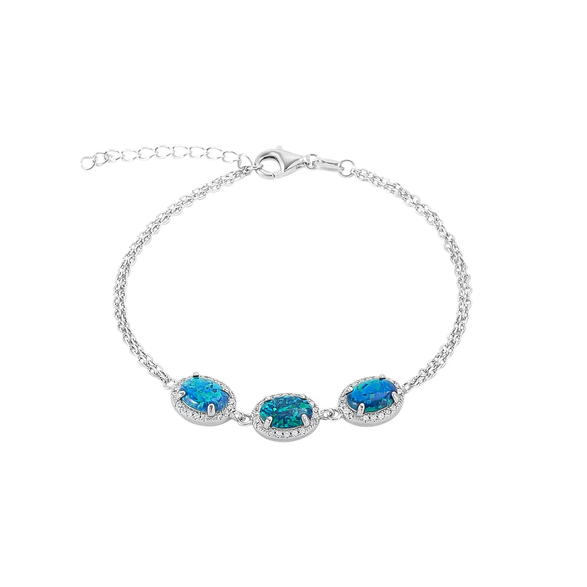 Sterling Silver Blue - Green Opal Halo Bracelet sold by Spero London
