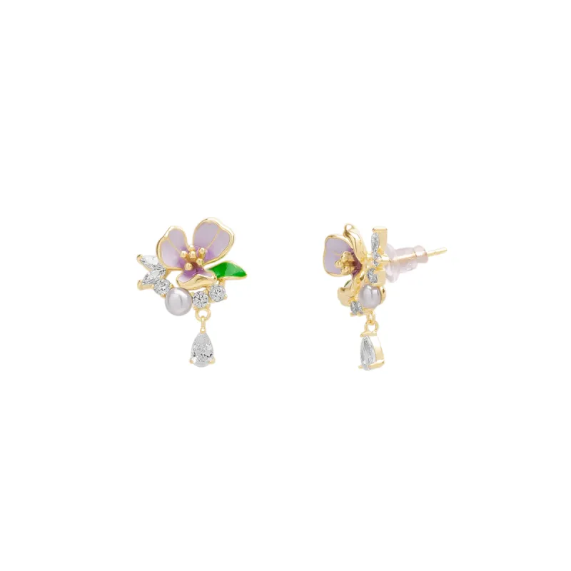 Pansy Violet Floral Earring in Sterling Silver sold by Spero London