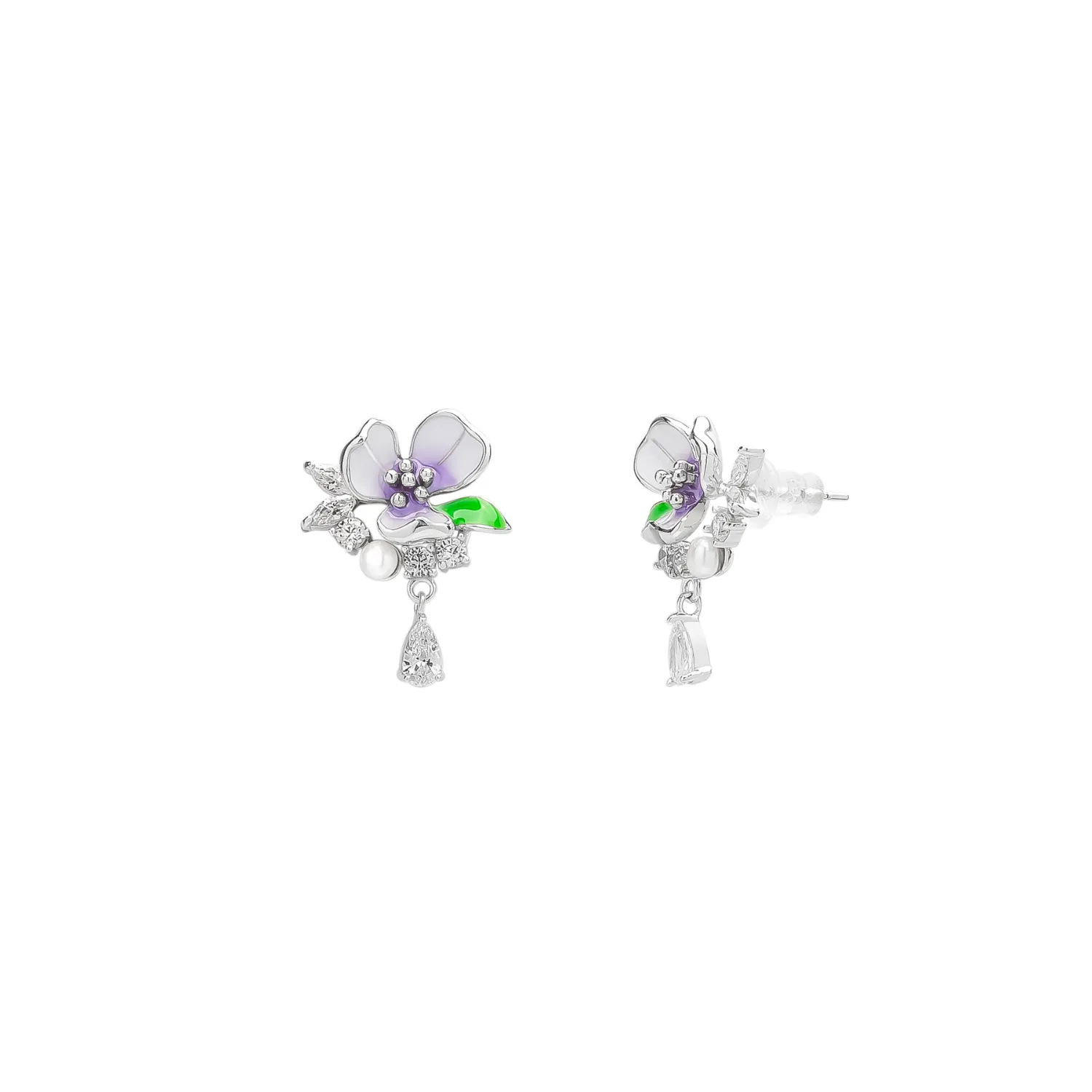 Pansy Violet Floral Earring in Sterling Silver sold by Spero London product image thumbnail 2