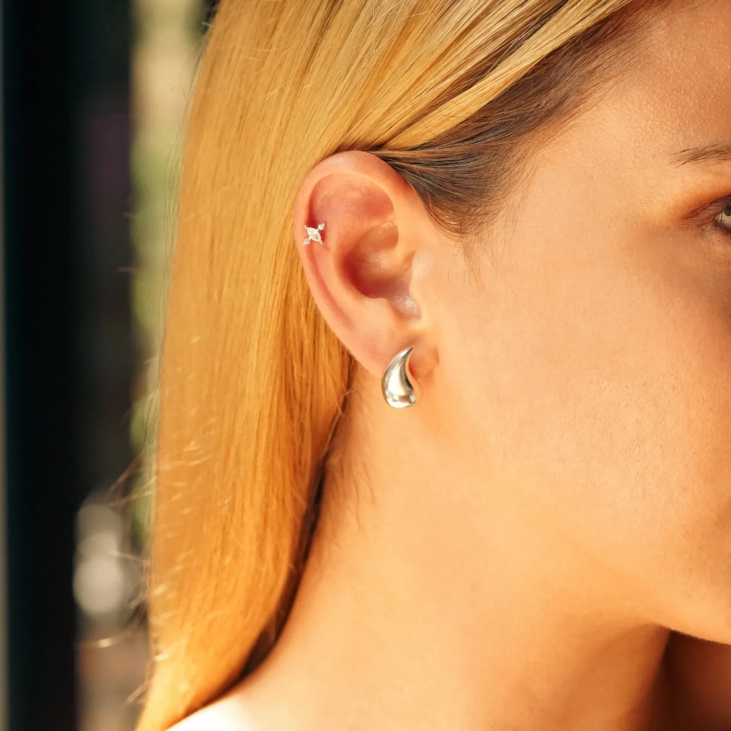 Pear Teardrop Earrings And Marquise Stud Piercing Sterling Silver Set sold by Spero London product image thumbnail 2