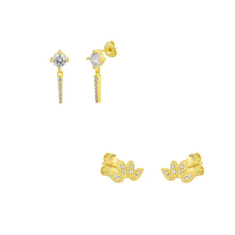 Sterling Silver Flower Stud And Spike Drop Earrings in Gold sold by Spero London