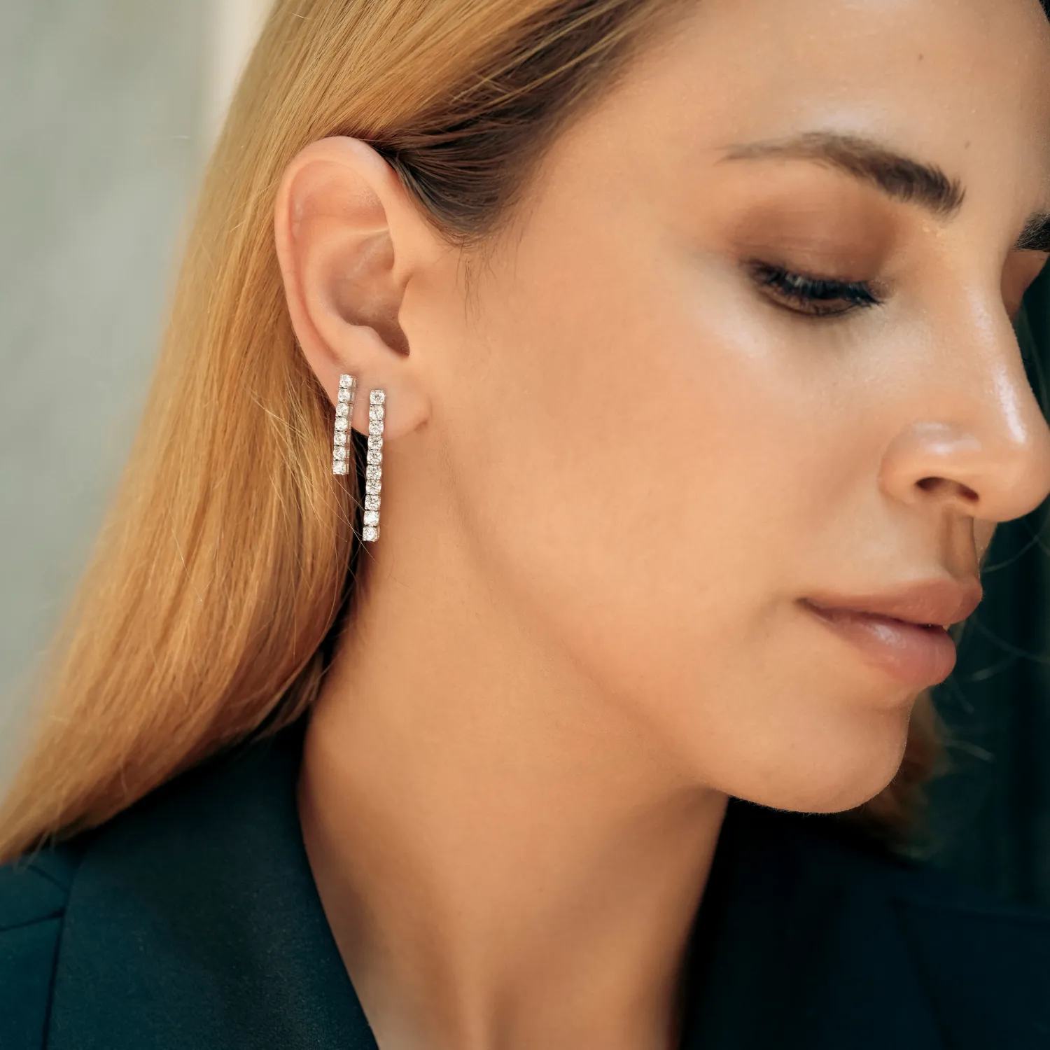 Sterling Silver Tennis Earring Long and Short - Pair sold by Spero London product image thumbnail 2