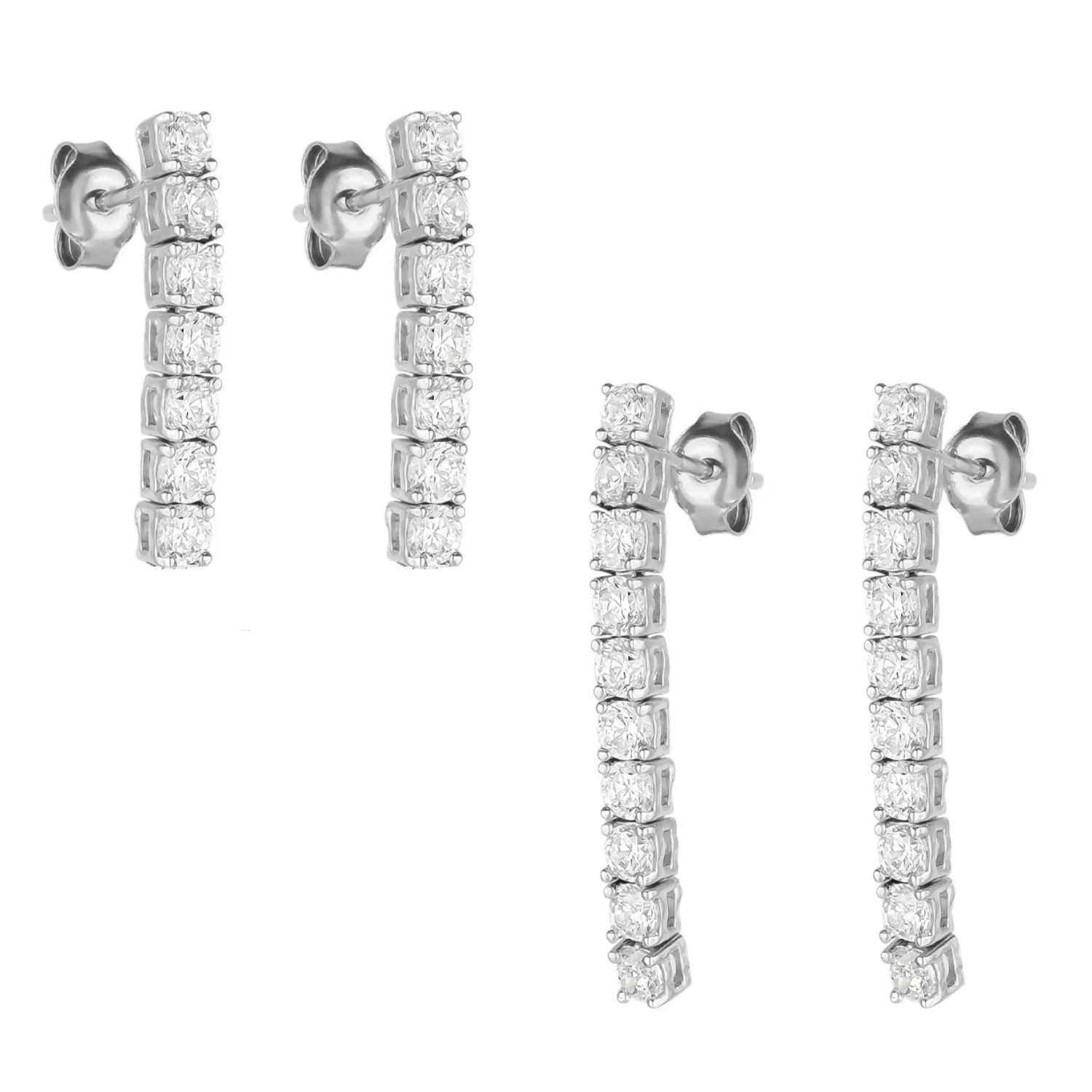 Sterling Silver Tennis Earring Long and Short - Pair sold by Spero London