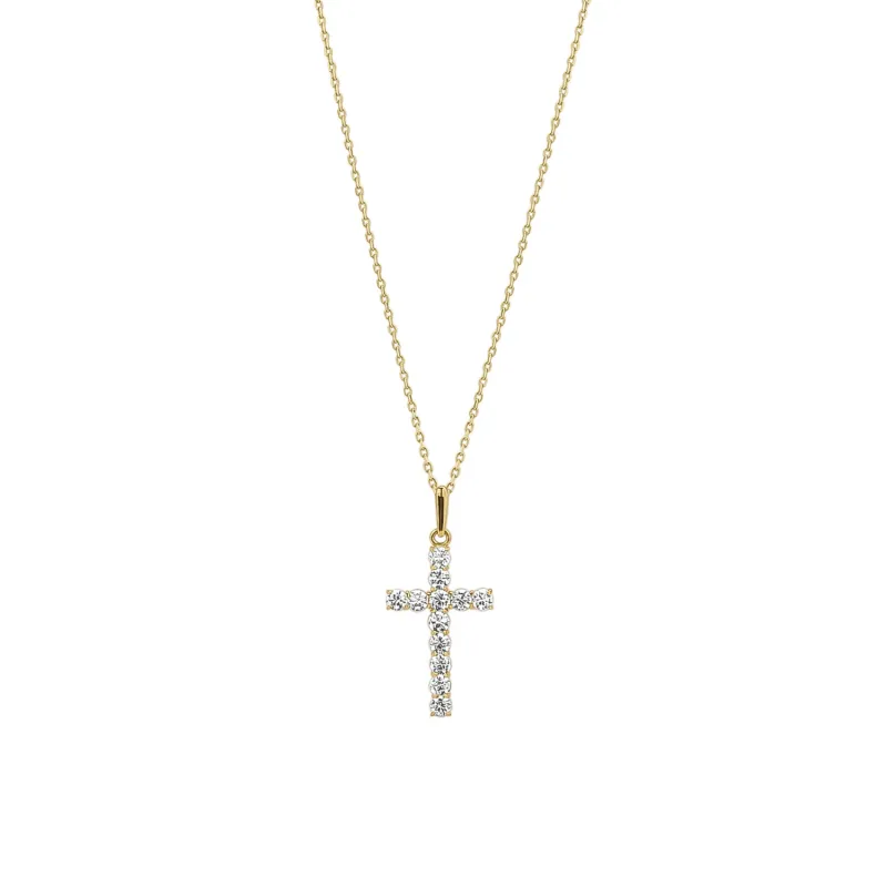 9ct Solid Gold Jewelled Cross Pendant Necklace sold by Spero London
