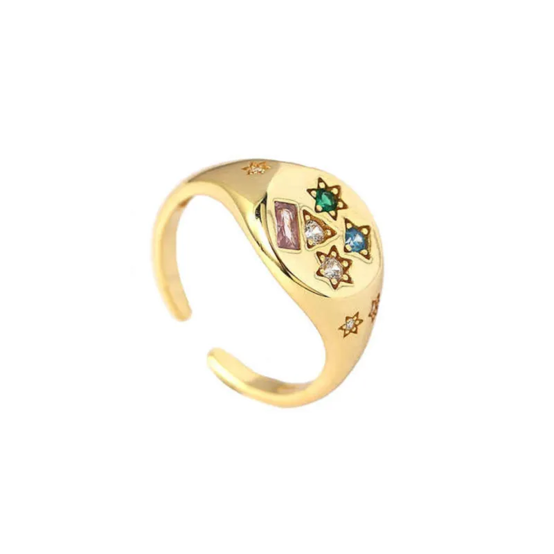 Kaleidoscope Gemstone Multicolour Round Sterling Silver Adjustable Signet Ring sold by Spero London