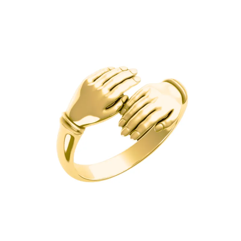 New Hug Ring With Hands Sterling Silver and Gold Plated sold by Spero London
