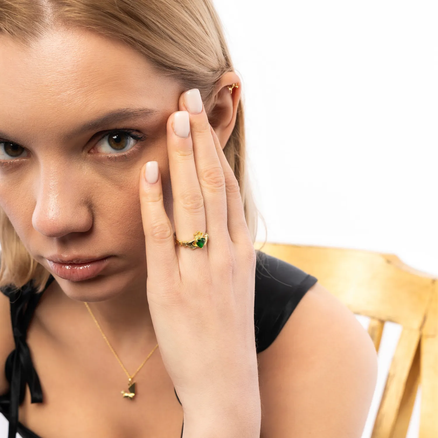 Sterling Silver Green Claddagh Ring sold by Spero London product image thumbnail 3