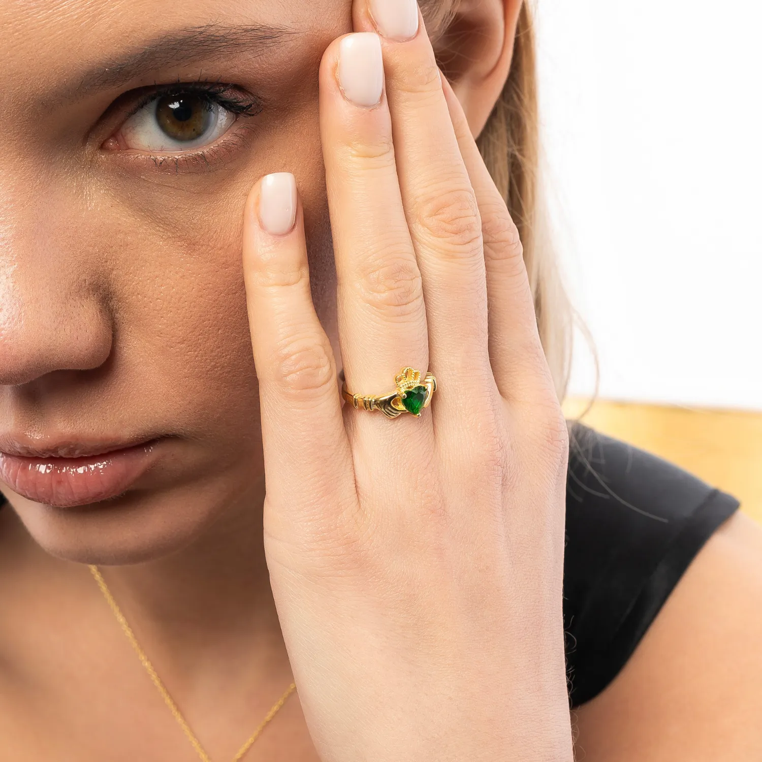 Sterling Silver Green Claddagh Ring sold by Spero London product image thumbnail 2