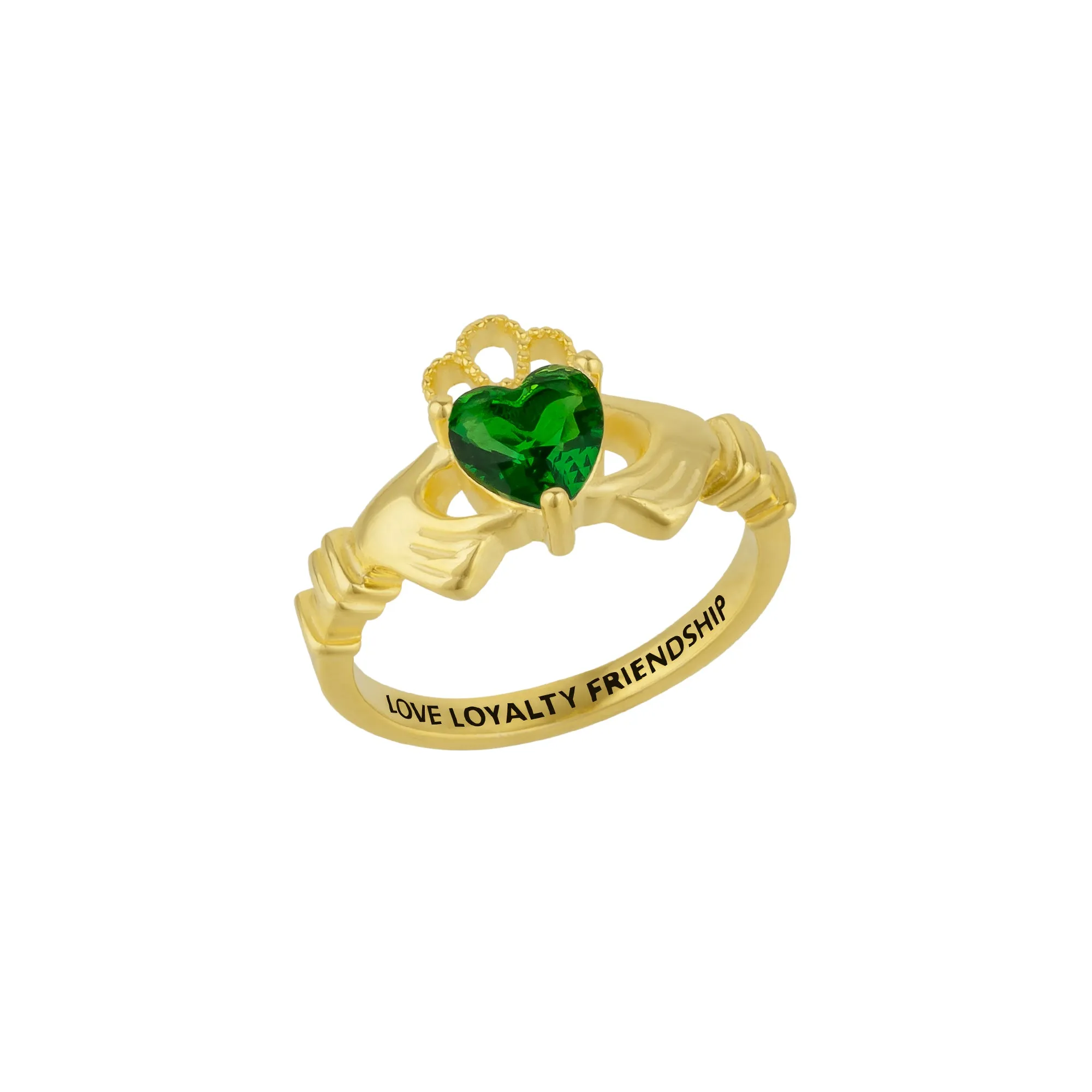 Sterling Silver Green Claddagh Ring sold by Spero London