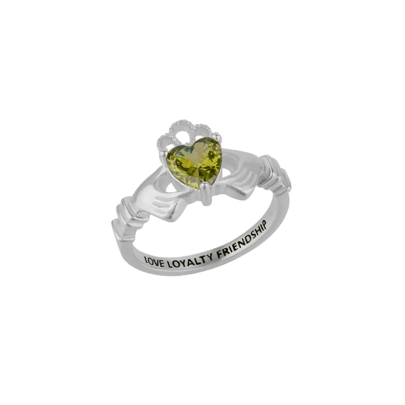 Sterling Silver Irish Mystic Green Claddagh Ring sold by Spero London