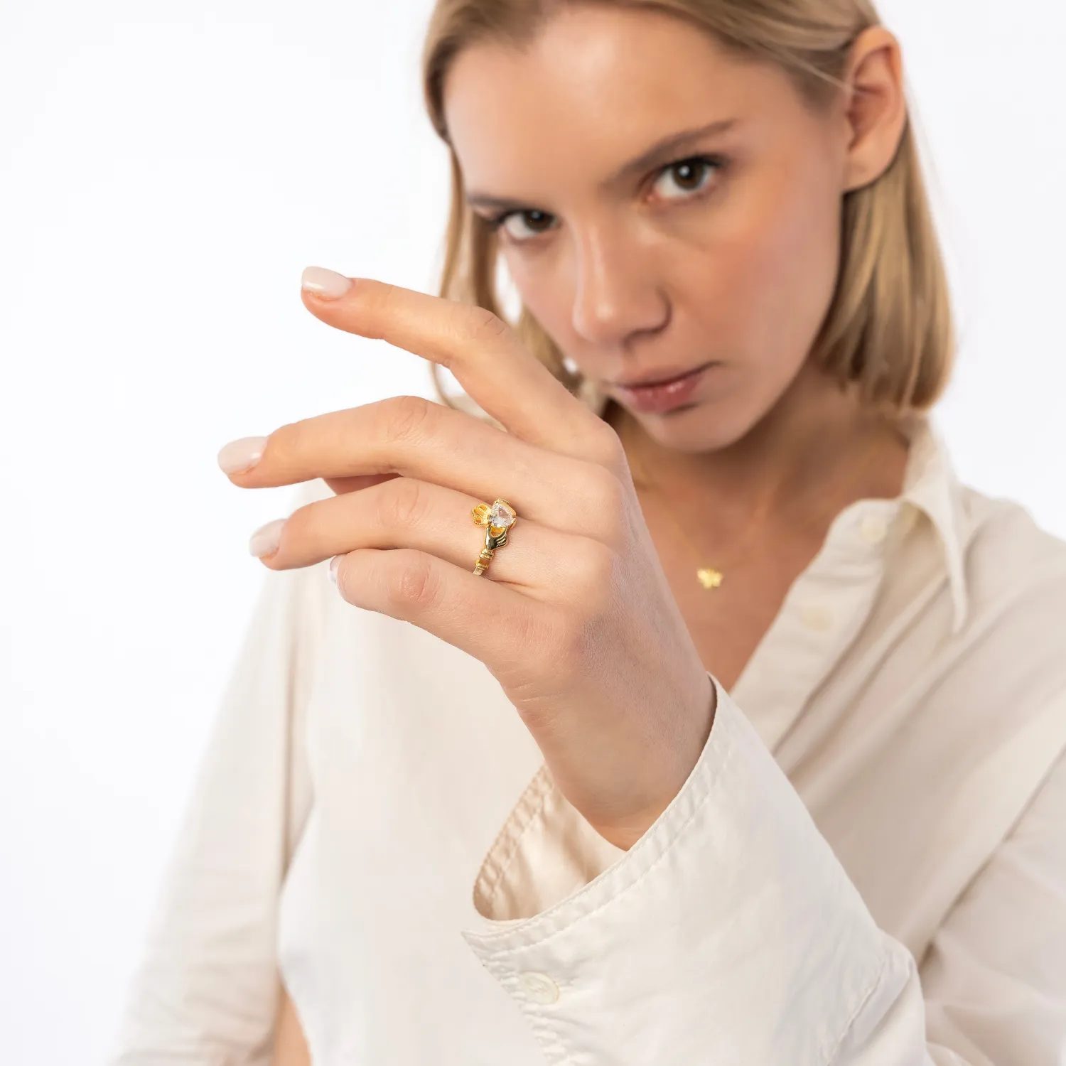 Sterling Silver Clear Claddagh Ring sold by Spero London product image thumbnail 4