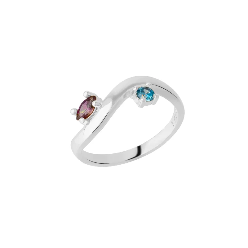 Bended Sterling Silver Double Gemstone Ring sold by Spero London