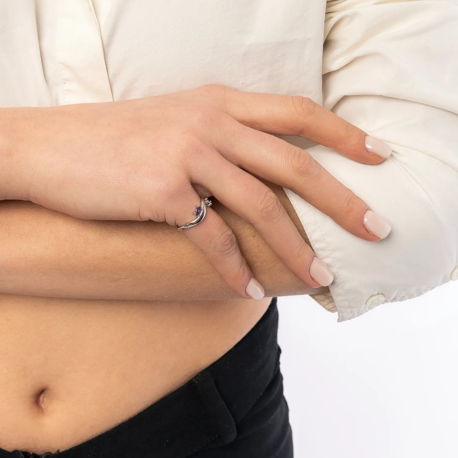 Bended Sterling Silver Double Gemstone Ring sold by Spero London product image thumbnail 4