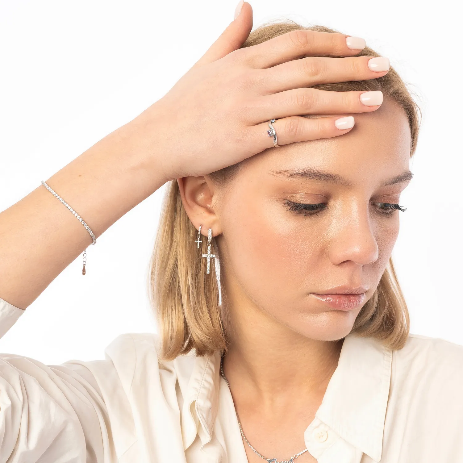 Bended Sterling Silver Double Gemstone Ring sold by Spero London product image thumbnail 3