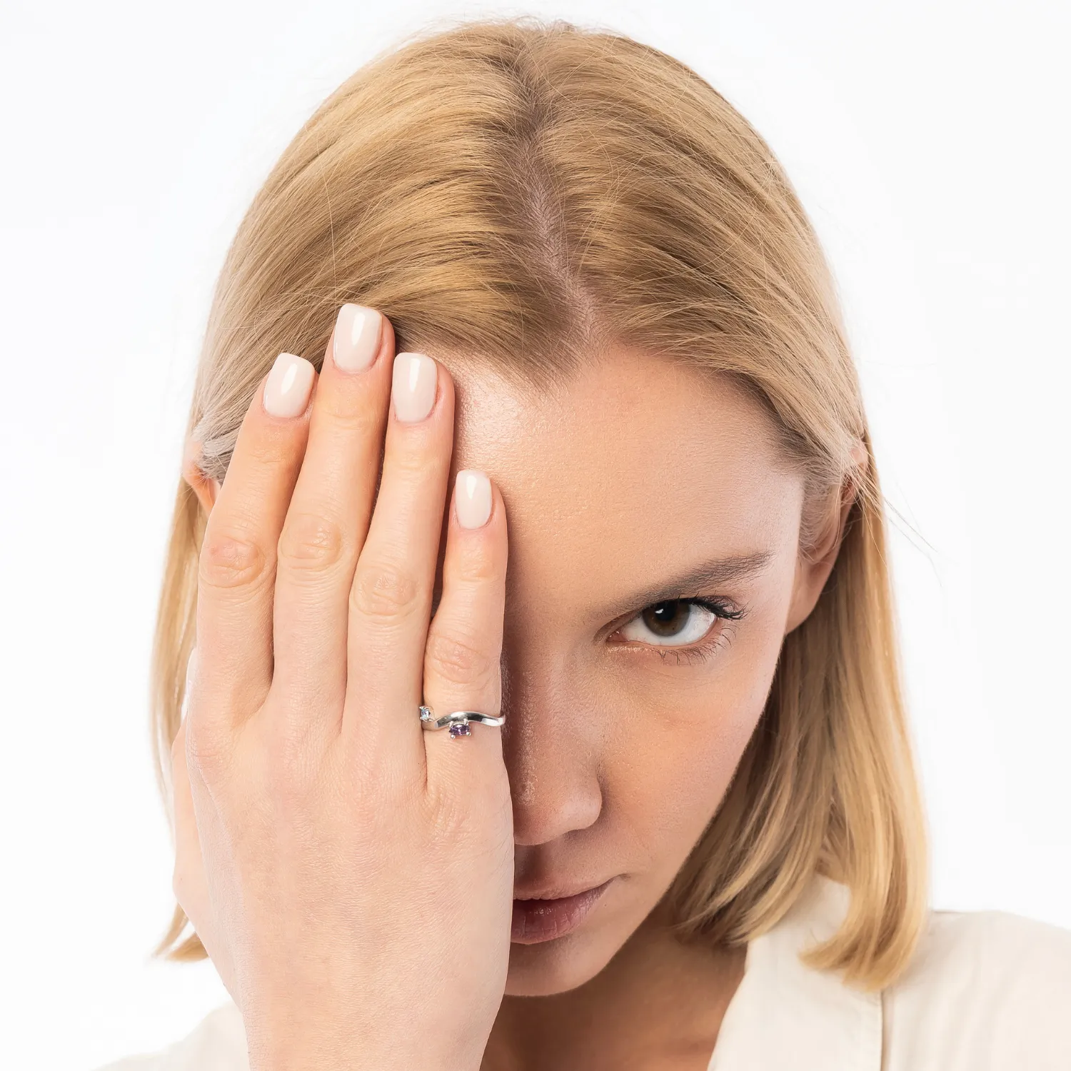 Bended Sterling Silver Double Gemstone Ring sold by Spero London product image thumbnail 2